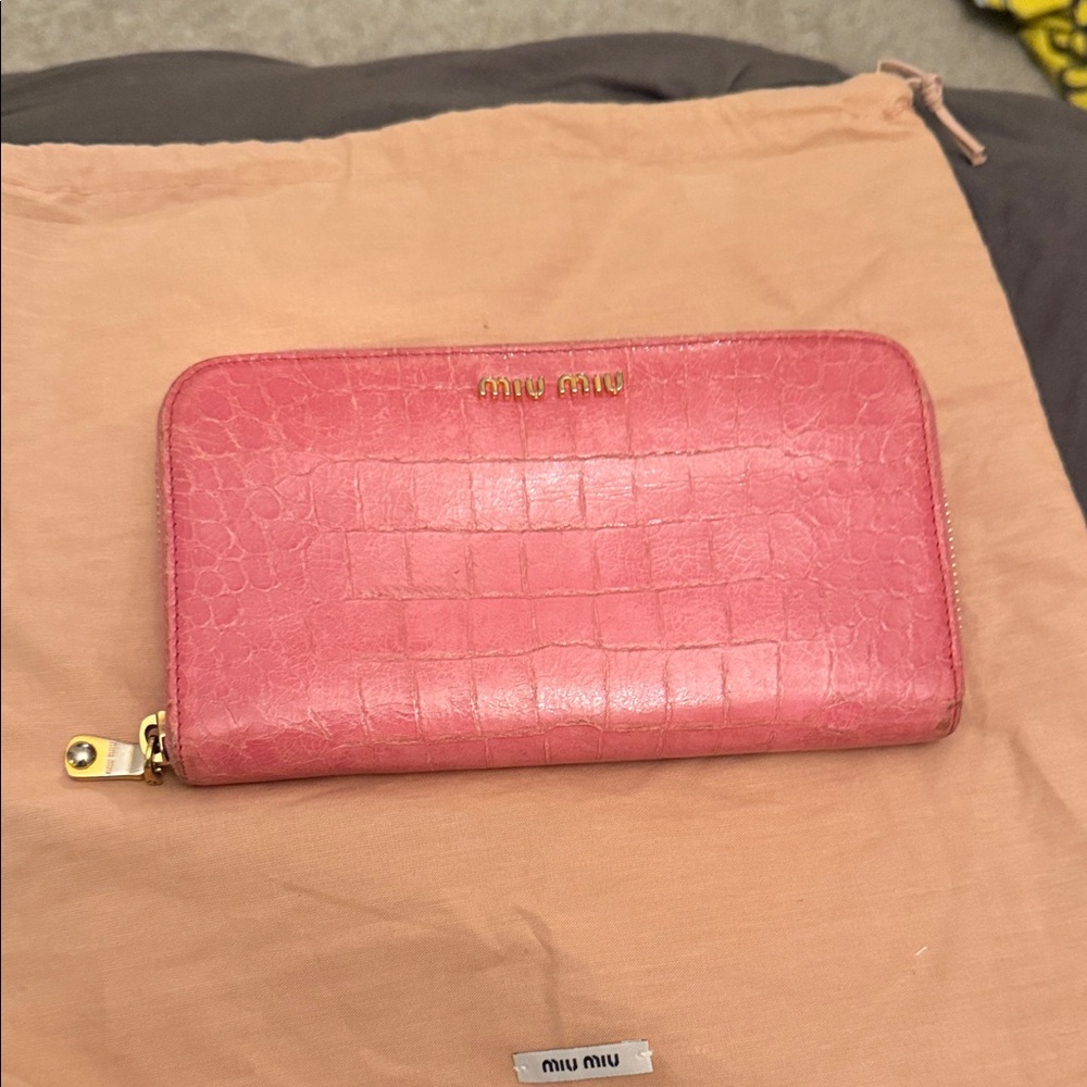 Miu Miu Pink Embossed Leather Wallet